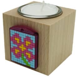 Teelichthalter mit Glas aus Holz