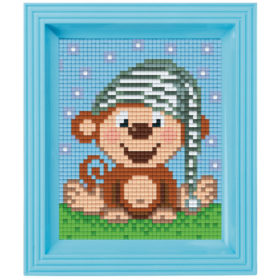 Pixel Geschenkset im Rahmen Affe mit Schlafkappe