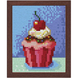 Pixel Bild im Holzrahmen Cupcake