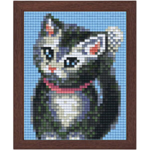 Pixel Bild im Holzrahmen Katze
