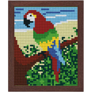 Pixel Bild im Holzrahmen Papagei